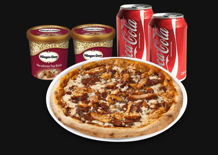 1 Medium Pizza of your choice<br>
+ 2 Hagen-Dazs 100ml<br>
+ 2 Coca Cola 33cl.