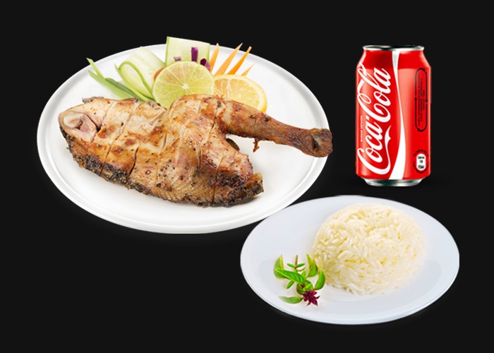 1/2 Braised chicken<br>
+ 1 Accompaniment of your choice<br>
+ 1 Sauce of your choice<br>
+ 1 Drink 33cl  of your choice.