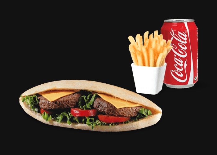 Steak, vegetebales<br>
+ Fries<br>
+ 1 Drink 33cl of your choice. 