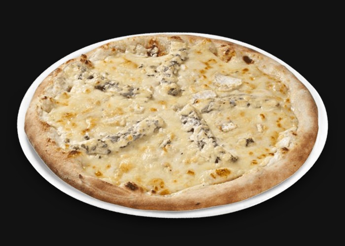 Tomate, origan, chevre, mozzarella, bleu, parmesan.
