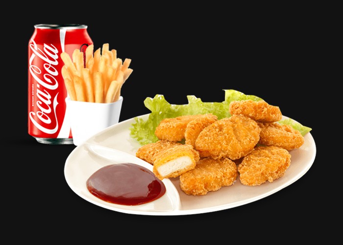 3 Wings ou 3 nuggets ou cheese burger<br>
+ Frites<br>
+ 1 Boisson 33cl au choix.

