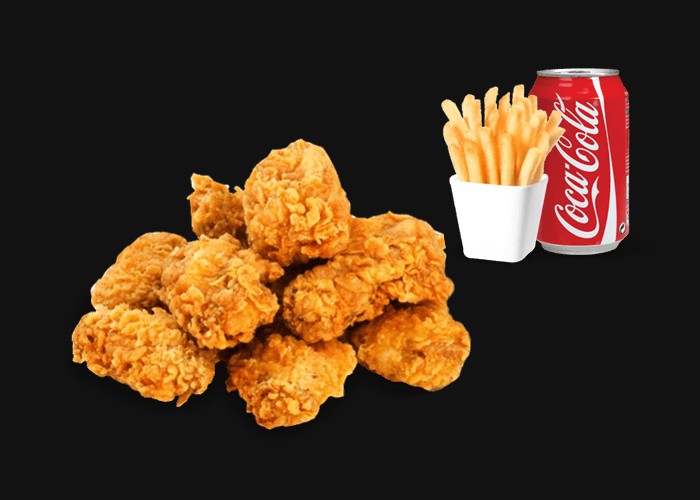 6 Pieces of chicken breast<br>
+ Fries or potatoes<br>
+ 1 Drink 33cl of your choice.